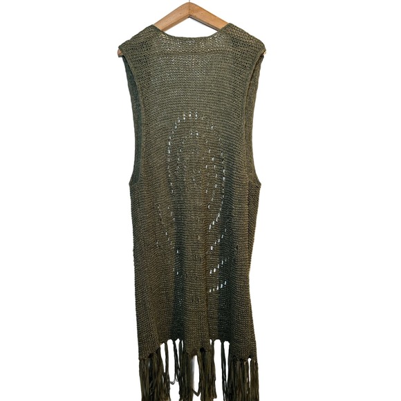 Canyon River Blues Women’s Olive Green Bohemian Festival Open Fringe Vest XL - Picture 2 of 9